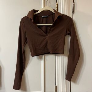 ZARA brown V nack crop top